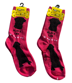 FOOZY'S Adult Socks - Black Lab Set of 2,  Pink and Purple