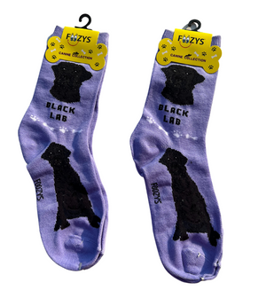 FOOZY'S Adult Socks - Black Lab Set of 2,  Pink and Purple