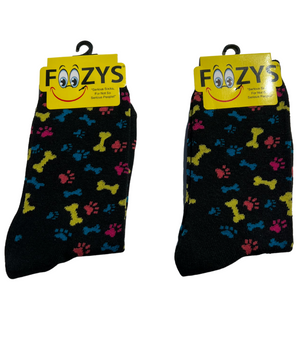 FOOZY'S Adult Socks Paw Prints and Bones, Set of 2