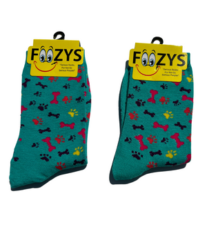 FOOZY'S Adult Socks Paw Prints and Bones, Set of 2