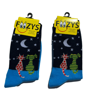 FOOZY'S Adult Socks - Cat & Dog,  Set of 2 Pair of Black and Blue