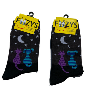 FOOZY'S Adult Socks - Cat & Dog,  Set of 2 Pair of Black and Blue