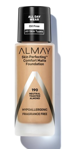 Almay Skin Perfecting Comfort Matte Foundation, Hypoallergenic, Cruelty Free, Fragrance Free, Dermatologist Tested Liquid Makeup