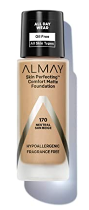 Almay Skin Perfecting Comfort Matte Foundation, Hypoallergenic, Cruelty Free, Fragrance Free, Dermatologist Tested Liquid Makeup