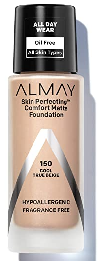 Almay Skin Perfecting Comfort Matte Foundation, Hypoallergenic, Cruelty Free, Fragrance Free, Dermatologist Tested Liquid Makeup