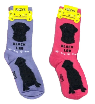 FOOZY'S Adult Socks - Black Lab Set of 2,  Pink and Purple