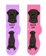 FOOZY'S Adult Socks - Black Lab Set of 2,  Pink and Purple