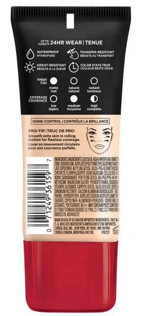 L'OREAL Paris Infallible Pro-Matte 24 Hour Wear Foundation, Oil Free 1.0 FL OZ/ 30 ml.