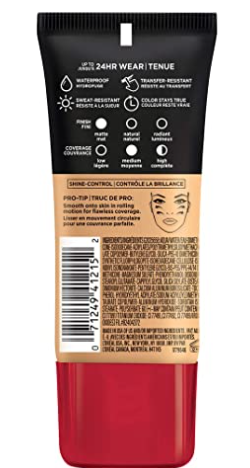 L'OREAL Paris Infallible Pro-Matte 24 Hour Wear Foundation, Oil Free 1.0 FL OZ/ 30 ml.