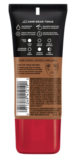 L'OREAL Paris Infallible Pro-Matte 24 Hour Wear Foundation, Oil Free 1.0 FL OZ/ 30 ml.